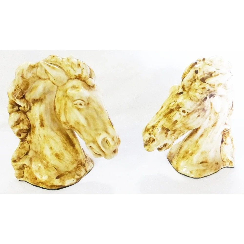 Vtg bookend horses ceramic office décor farmhouse equestrian animal‎